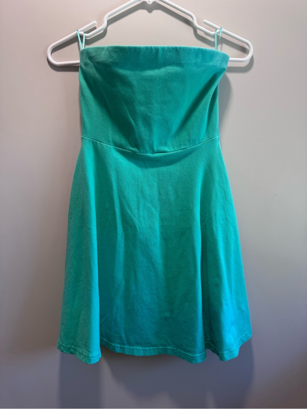 Express Strapless Fit-and-Flare Dress in Teal/Kelly Green